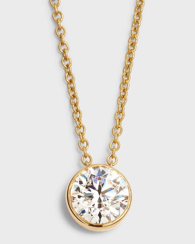 Lab Grown Diamond 18K Yellow Gold Round Pendant Necklace